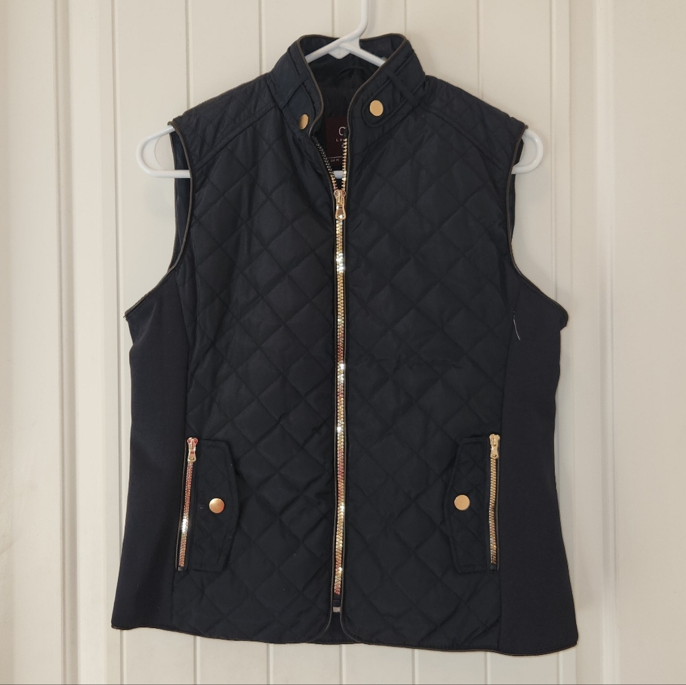 Cavalini Navy Blue Quilted Vest with Gold Zippers, Size-small. Like New.